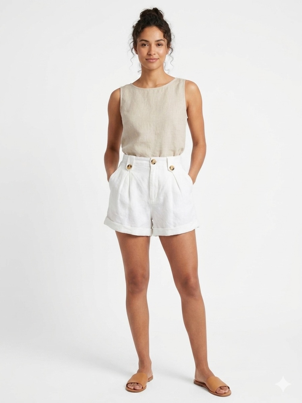 Significant Other Linen Blend High Rise White Shorts , size 8